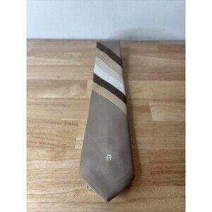 Vintage Etienne Aigner Necktie Tan Brown White Striped Men's Tie Classic Style